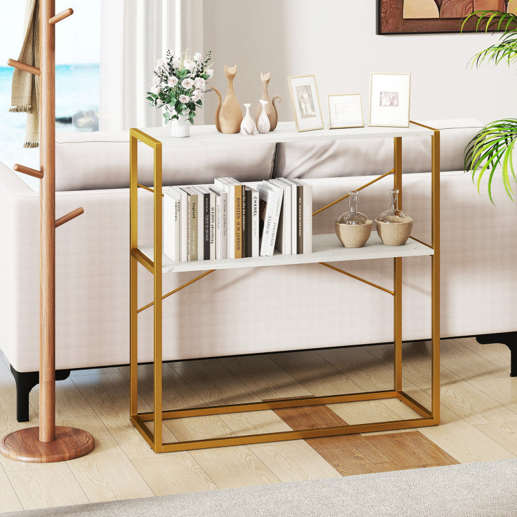 36" Console Table 2-Tier Entryway Table with Wooden Open Shelves and Metal Frame