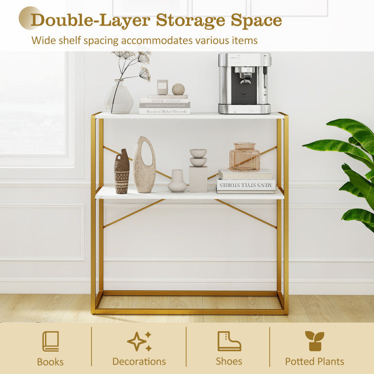 36" Console Table 2-Tier Entryway Table with Wooden Open Shelves and Metal Frame