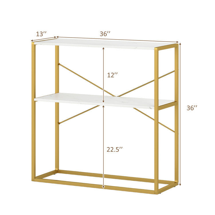 36" Console Table 2-Tier Entryway Table with Wooden Open Shelves and Metal Frame