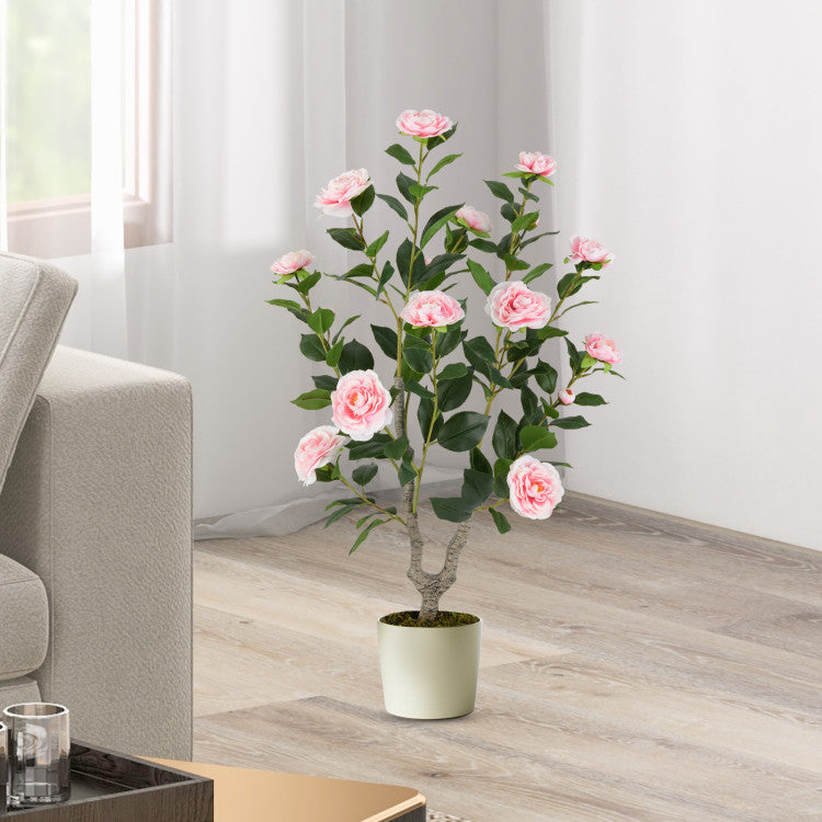 36 Inch Artificial Camellia Tree with Blooming Flower 1 Pack