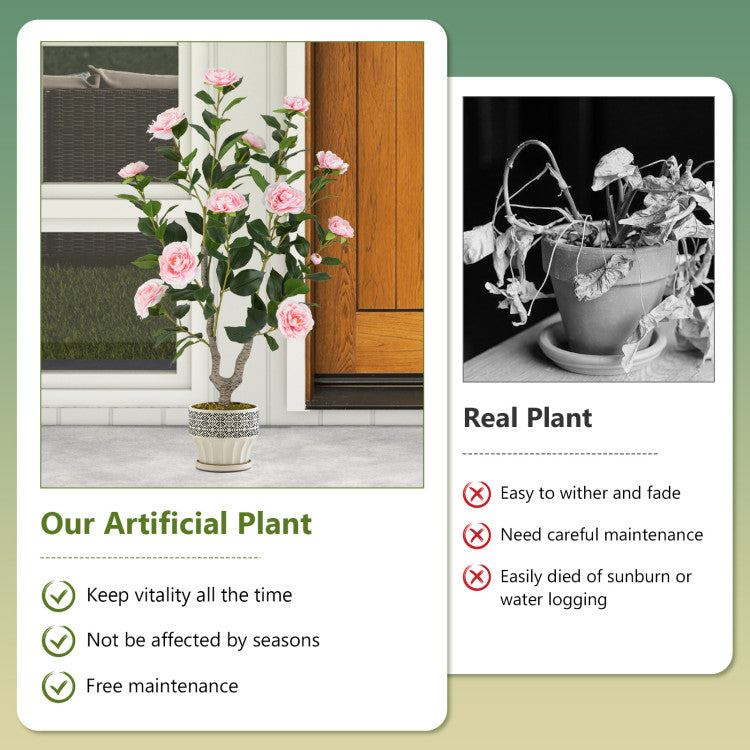 36 Inch Artificial Camellia Tree with Blooming Flower 1 Pack