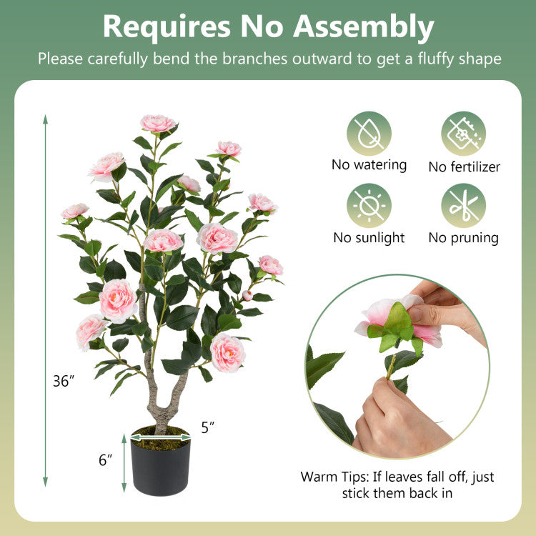 36 Inch Artificial Camellia Tree with Blooming Flower 1 Pack
