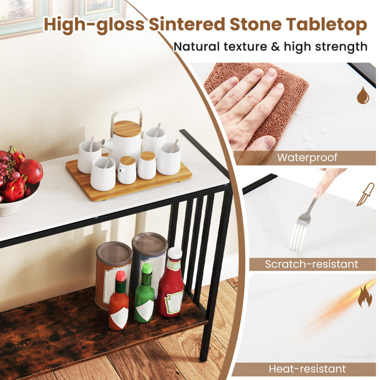 36 Inch Console Table 2-Tier Industrial Foyer Table with Sintered Stone Tabletop
