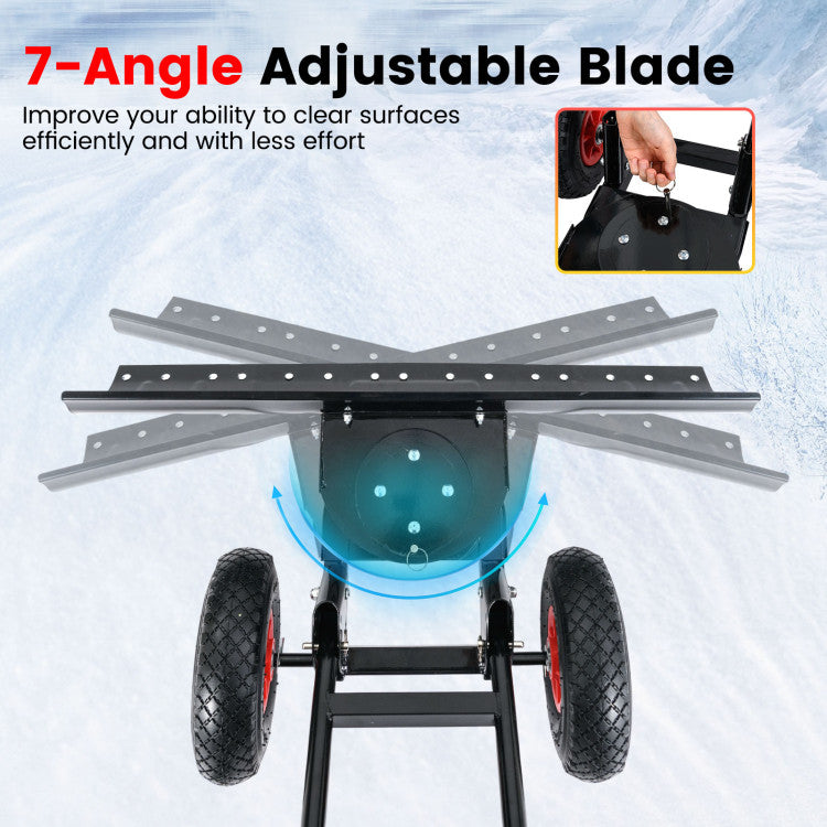 36 Inches Snow Shovel with Wheels and Adjustable Angle