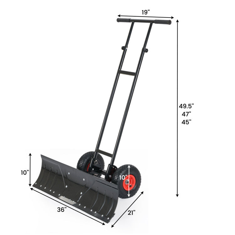 36 Inches Snow Shovel with Wheels and Adjustable Angle