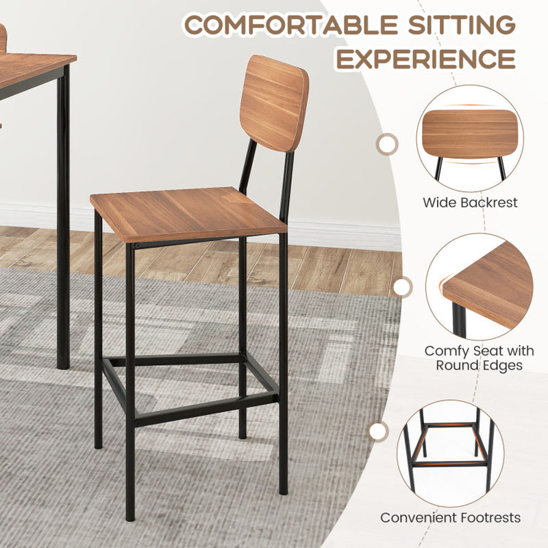 5 Pieces Industrial Dining Table Set with Counter Height Table and 4 Bar Stools