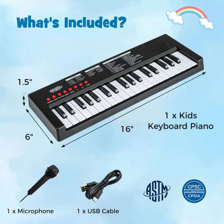 37 Keys Kids Piano Keyboard with 8 Rhythms and Microphone