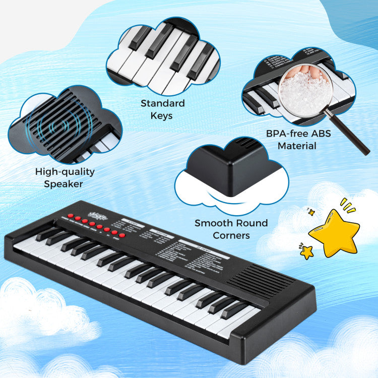 37 Keys Kids Piano Keyboard with 8 Rhythms and Microphone