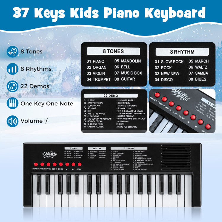 37 Keys Kids Piano Keyboard with 8 Rhythms and Microphone
