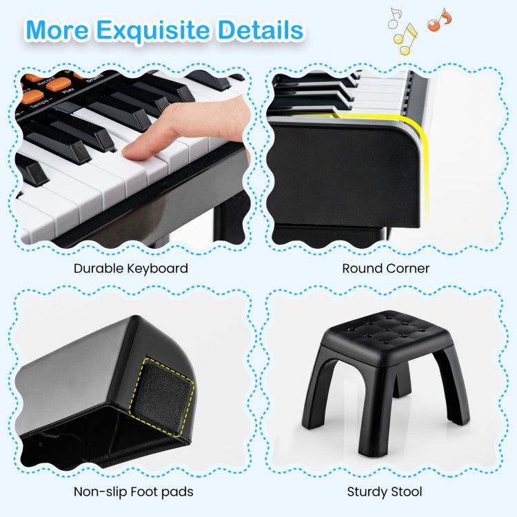 37 Keys Music Piano with Microphone Kids Piano Keyboard with Detachable Music Stand