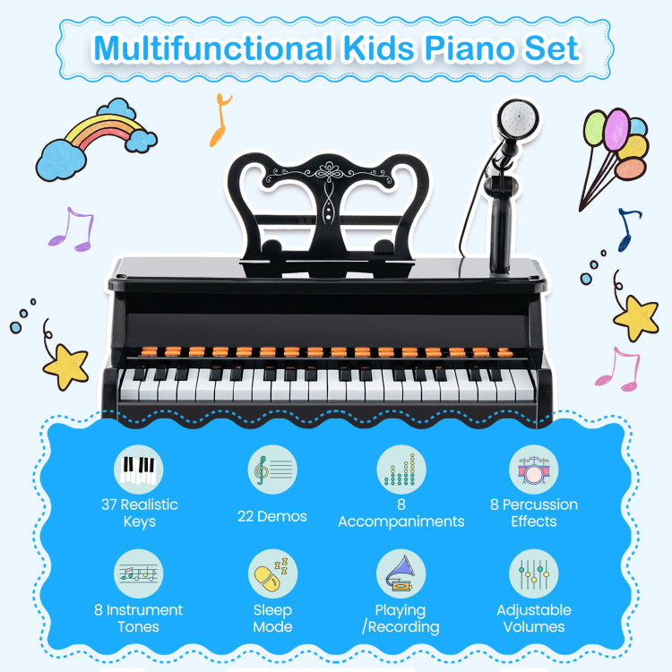 37 Keys Music Piano with Microphone Kids Piano Keyboard with Detachable Music Stand