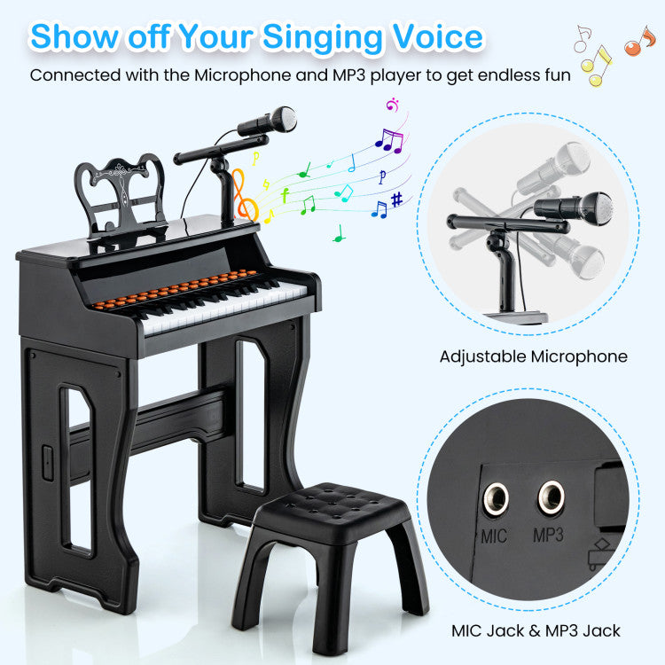 37 Keys Music Piano with Microphone Kids Piano Keyboard with Detachable Music Stand