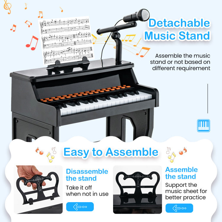 37 Keys Music Piano with Microphone Kids Piano Keyboard with Detachable Music Stand