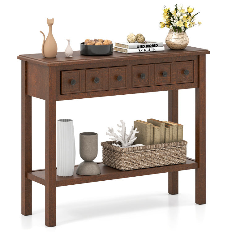 38 Inch Rustic Console Table with 2 Drawers and Bottom Open Shelf