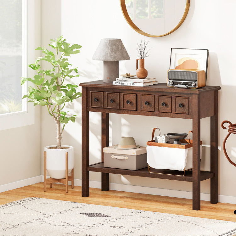 38 Inch Rustic Console Table with 2 Drawers and Bottom Open Shelf