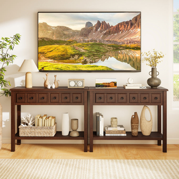 38 Inch Rustic Console Table with 2 Drawers and Bottom Open Shelf