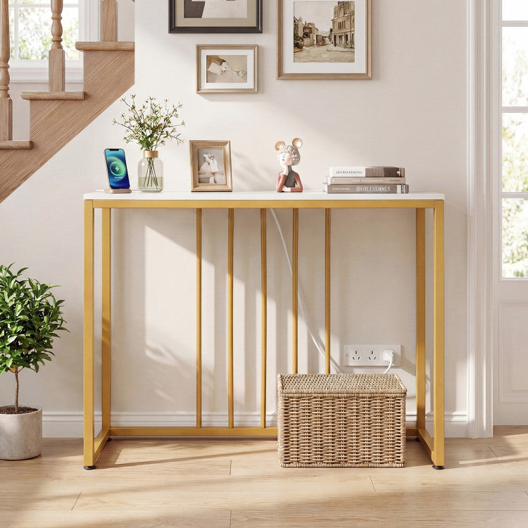 39"Modern Console Table with Built-in Charging Station