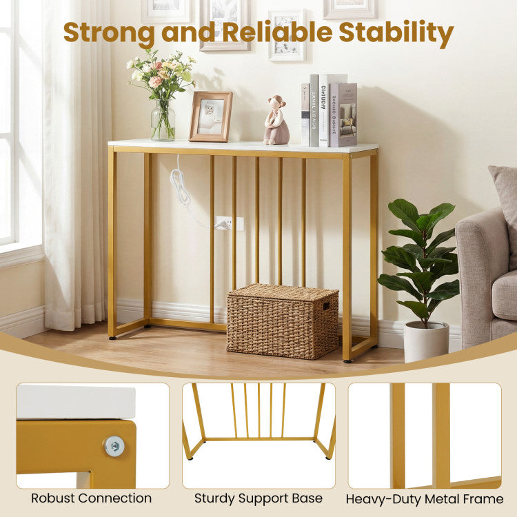 39"Modern Console Table with Built-in Charging Station