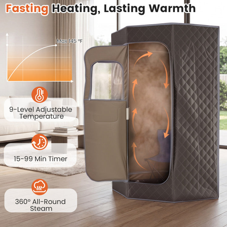 3L Portable Steam Sauna for Home Fast-Heat with 9-Level Remote Control and Folding Chair