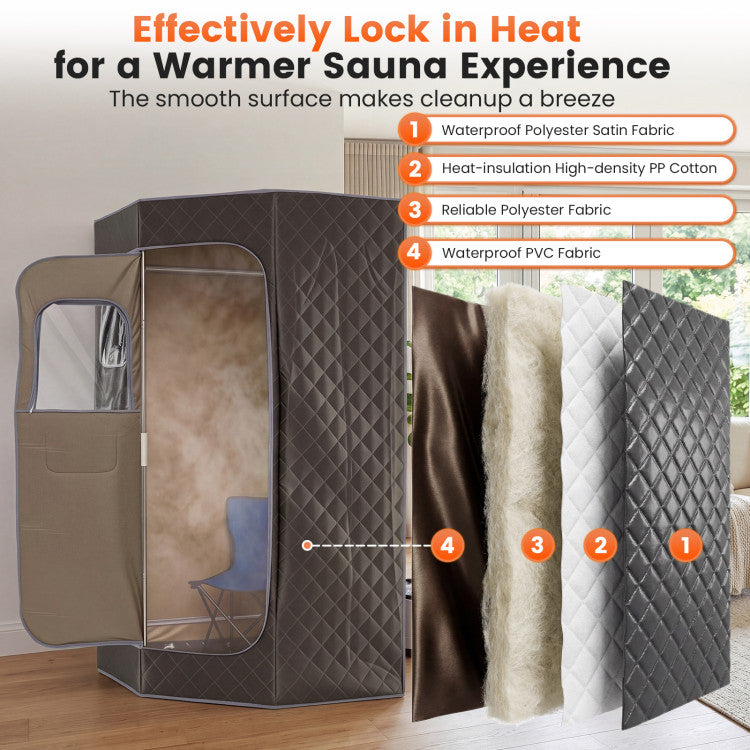 3L Portable Steam Sauna for Home Fast-Heat with 9-Level Remote Control and Folding Chair