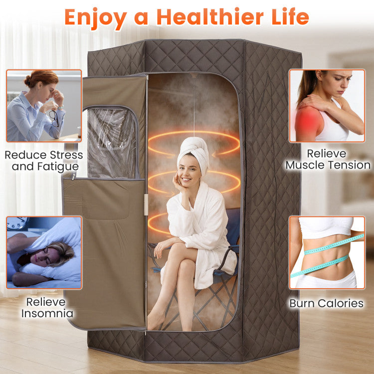 3L Portable Steam Sauna for Home Fast-Heat with 9-Level Remote Control and Folding Chair