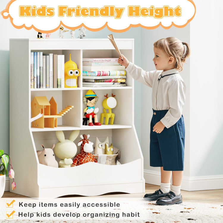 3-Tier kids Multi-Functional Bookcase with 5 Open Storage Compartments