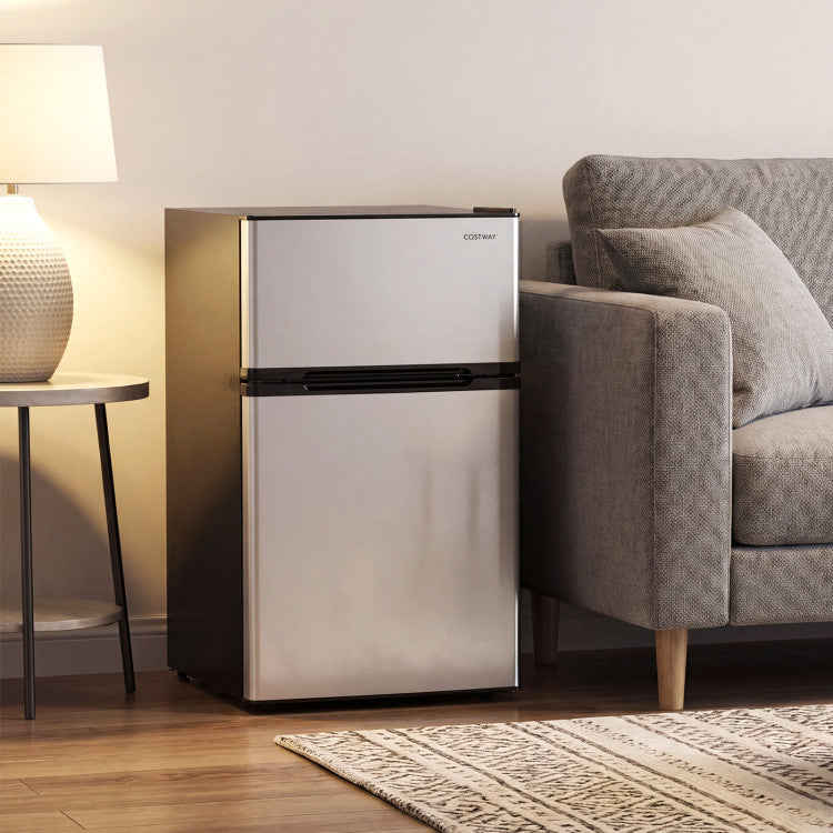 3.2 Cu.Ft Mini Fridge with Freezer Double Door Small Refrigerator with Adjustable Thermostat