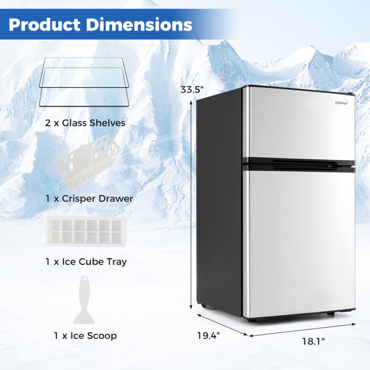 3.2 Cu.Ft Mini Fridge with Freezer Double Door Small Refrigerator with Adjustable Thermostat