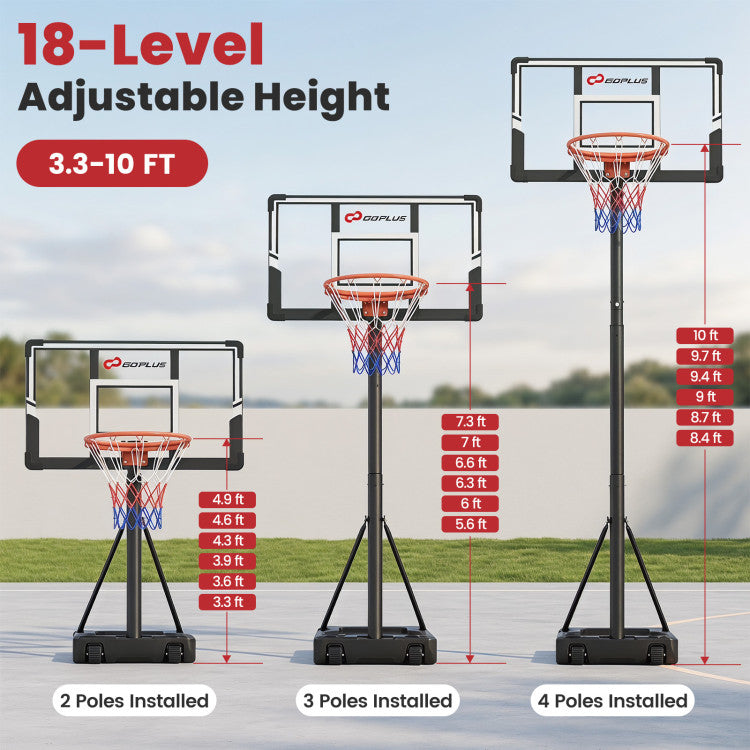 3.3-10 Feet Portable Basketball Hoop Adjustable with Base and Wheels