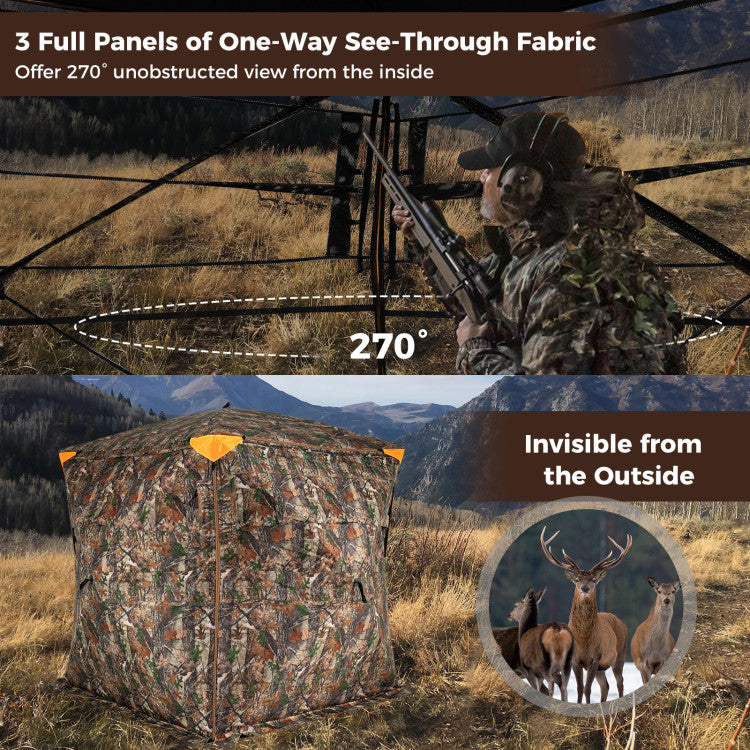 3-4 Person Hunting Blind 270° See-Through Pop-up Ground Blind with Full-Open Swing Door