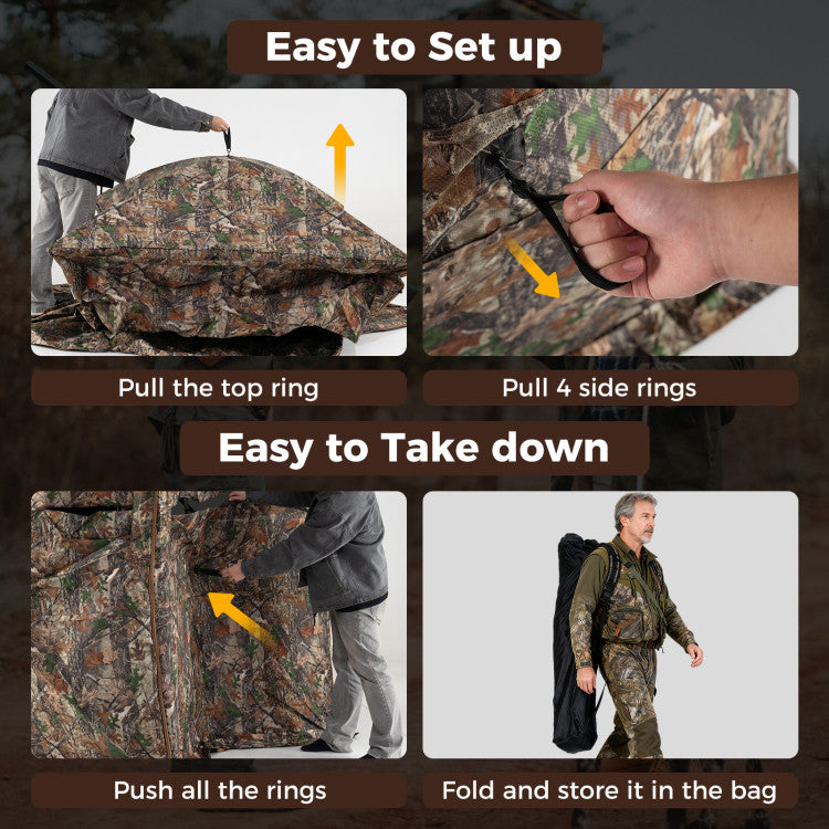 3-4 Person Hunting Blind 270° See-Through Pop-up Ground Blind with Full-Open Swing Door