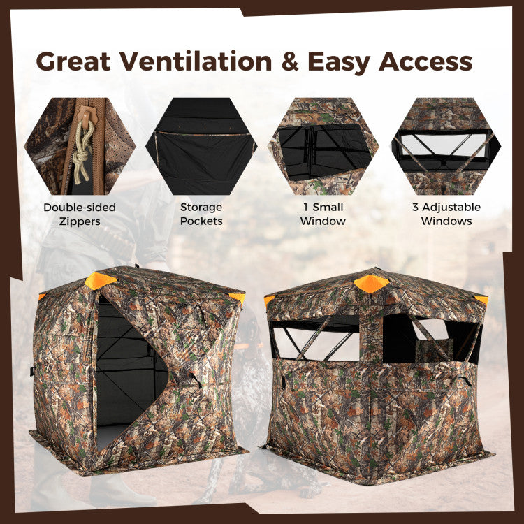 3-4 Person Hunting Blind 270° See-Through Pop-up Ground Blind with Full-Open Swing Door