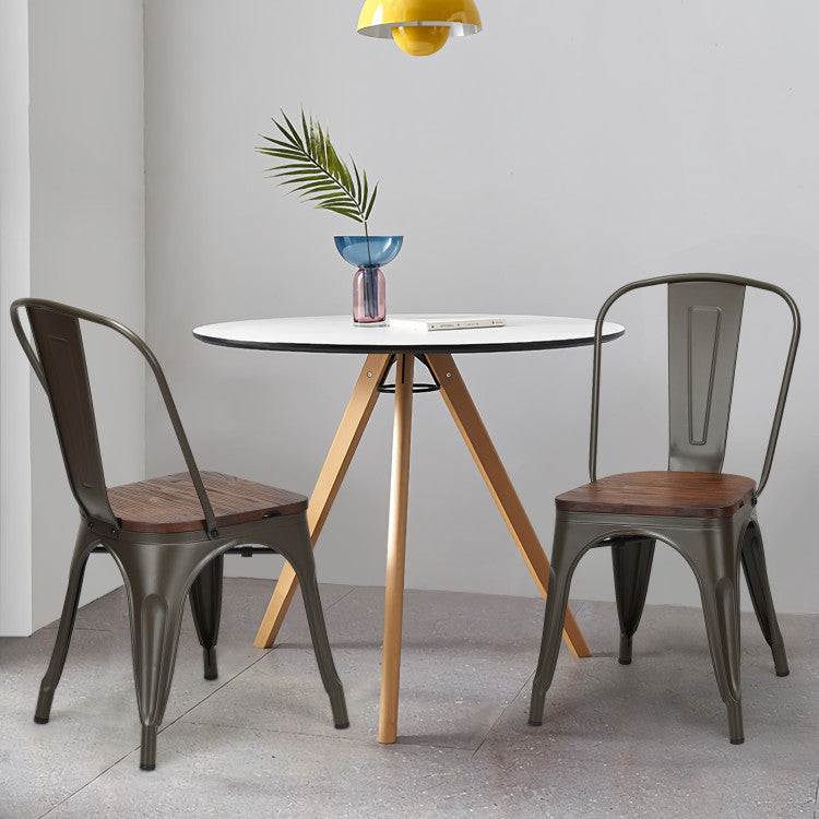 18 Inch Set of 4 Stackable Metal Dining Chair with Wood Seat