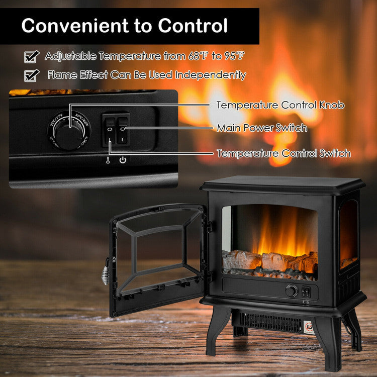 17 Inch Freestanding Electric Stove Fireplace Heater with 3 Side View