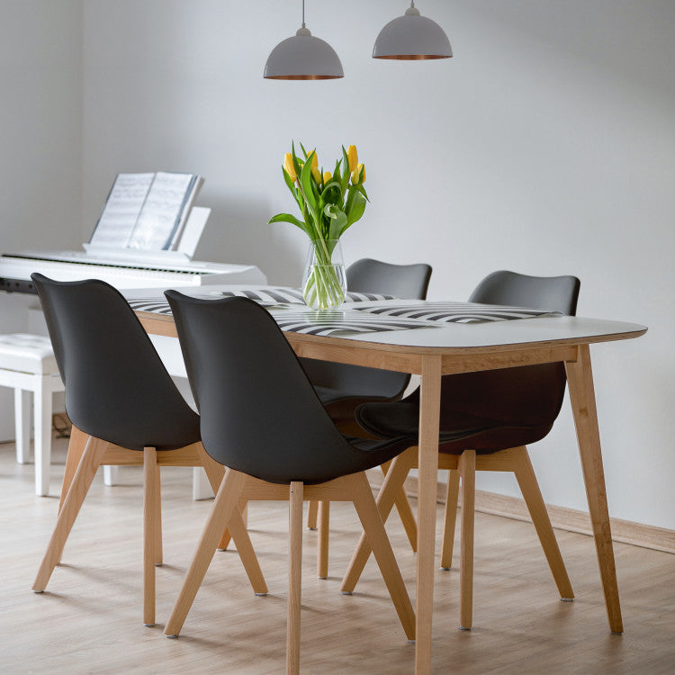 Set of 4 Modern High Backrest Dining Chairs with Wooden Legs