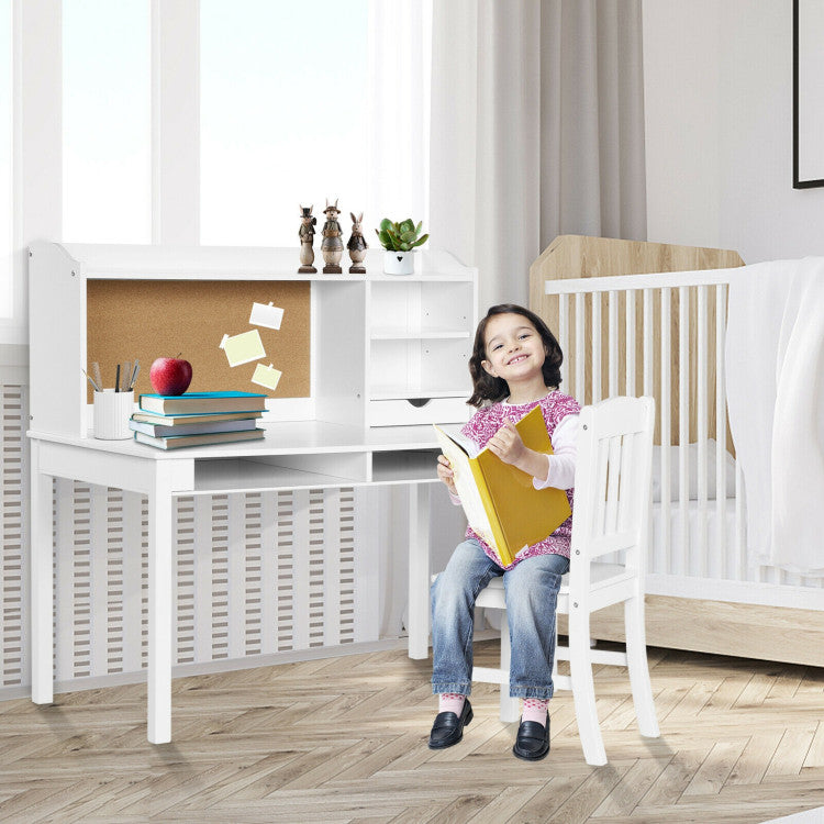 Kids Desk and Chair Set Study Writing Desk with Hutch and Bookshelves