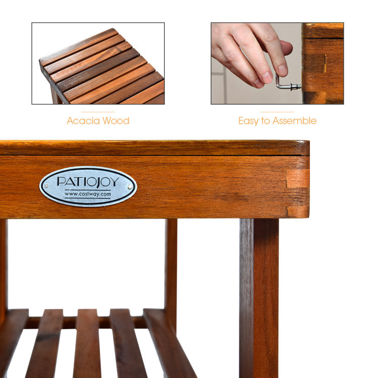 Freestanding Wood Bench with 3-Tier Storage Shelves