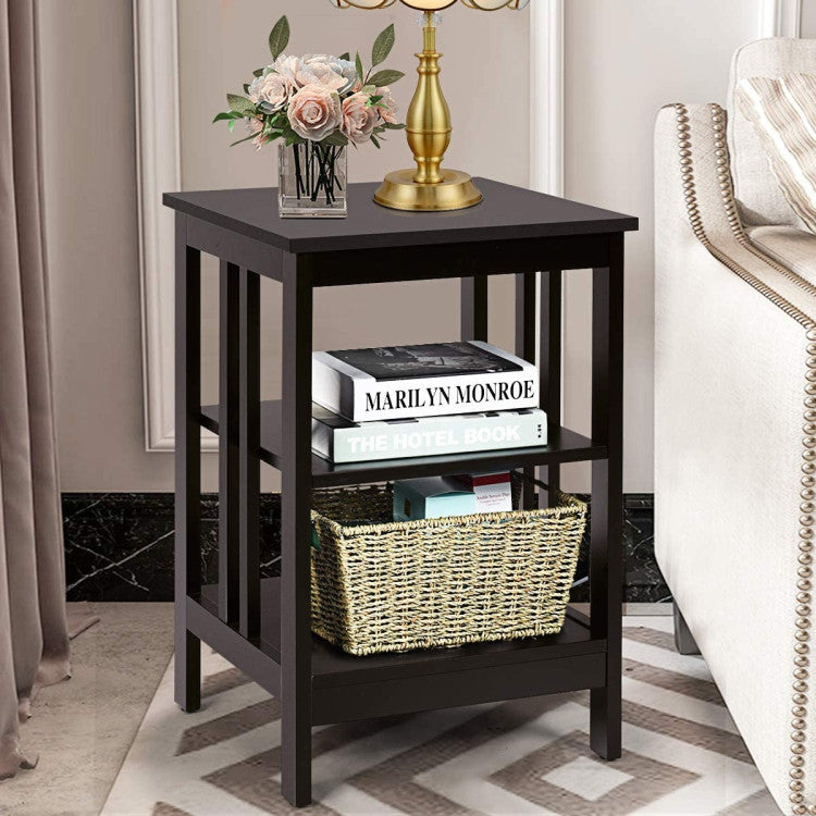 3-Tier Nightstand Set of 2 with Reinforced Bars and Stable Structure