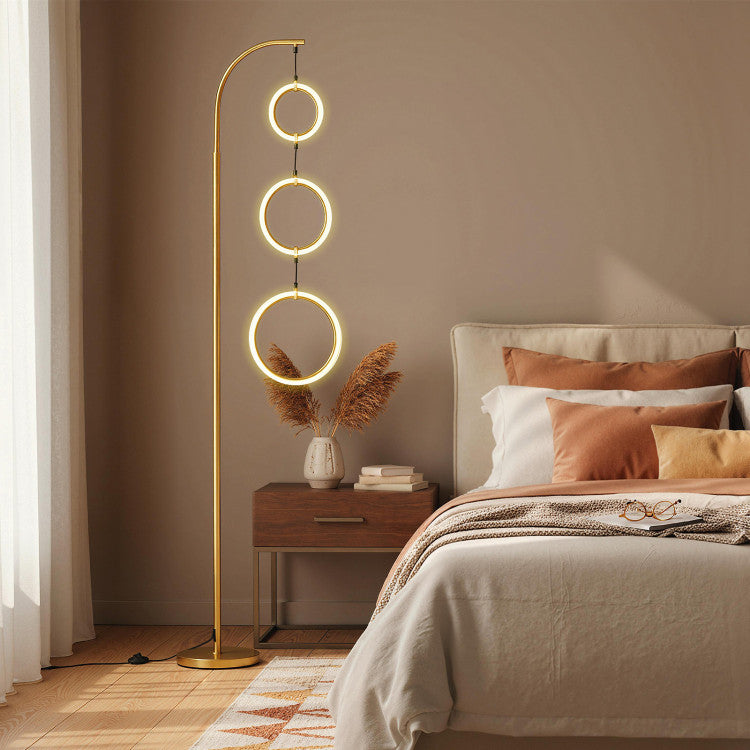 3-Circle Dimmable LED Floor Lamp with Foot Pedal Switch 3 Color Temperatures