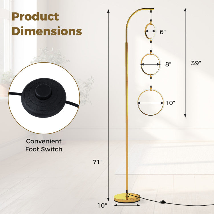 3-Circle Dimmable LED Floor Lamp with Foot Pedal Switch 3 Color Temperatures