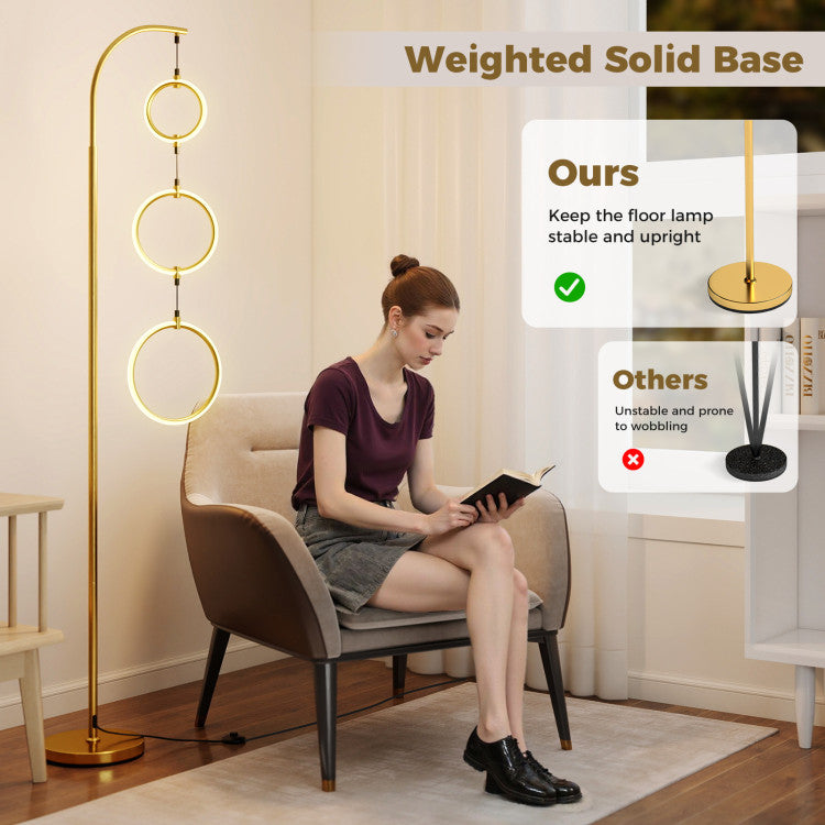 3-Circle Dimmable LED Floor Lamp with Foot Pedal Switch 3 Color Temperatures