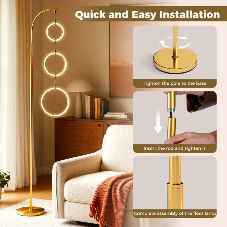 3-Circle Dimmable LED Floor Lamp with Foot Pedal Switch 3 Color Temperatures