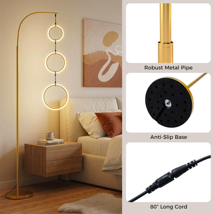 3-Circle Dimmable LED Floor Lamp with Foot Pedal Switch 3 Color Temperatures