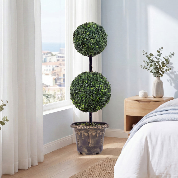 3 FT Artificial Boxwood Topiary Tree Double Ball Shrubs