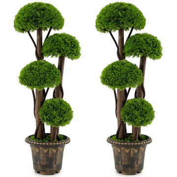 3 FT Artificial Cypress Topiary Tree Set of 2 Realistic Greenery Plant with Spiral Vines
