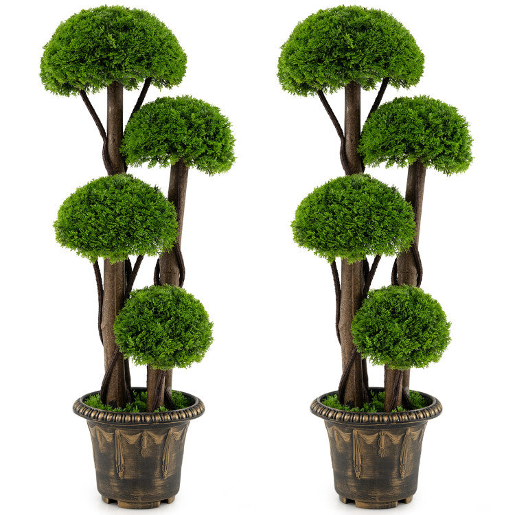 3 FT Artificial Cypress Topiary Tree Set of 2 Realistic Greenery Plant with Spiral Vines