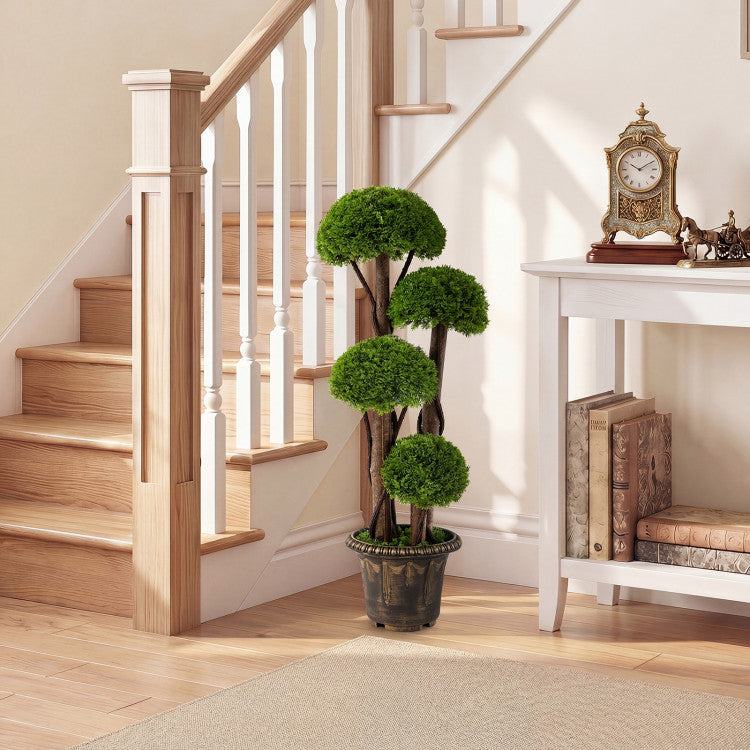 3 FT Artificial Cypress Topiary Tree Realistic Greenery Plant with Spiral Vines and Real Wood Trunks