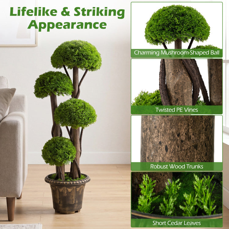3 FT Artificial Cypress Topiary Tree Realistic Greenery Plant with Spiral Vines and Real Wood Trunks