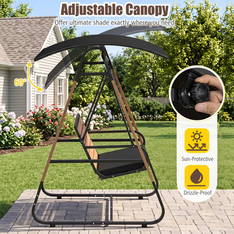 3-Person Porch Swing, Outdoor Swing with Adjustable Canopy