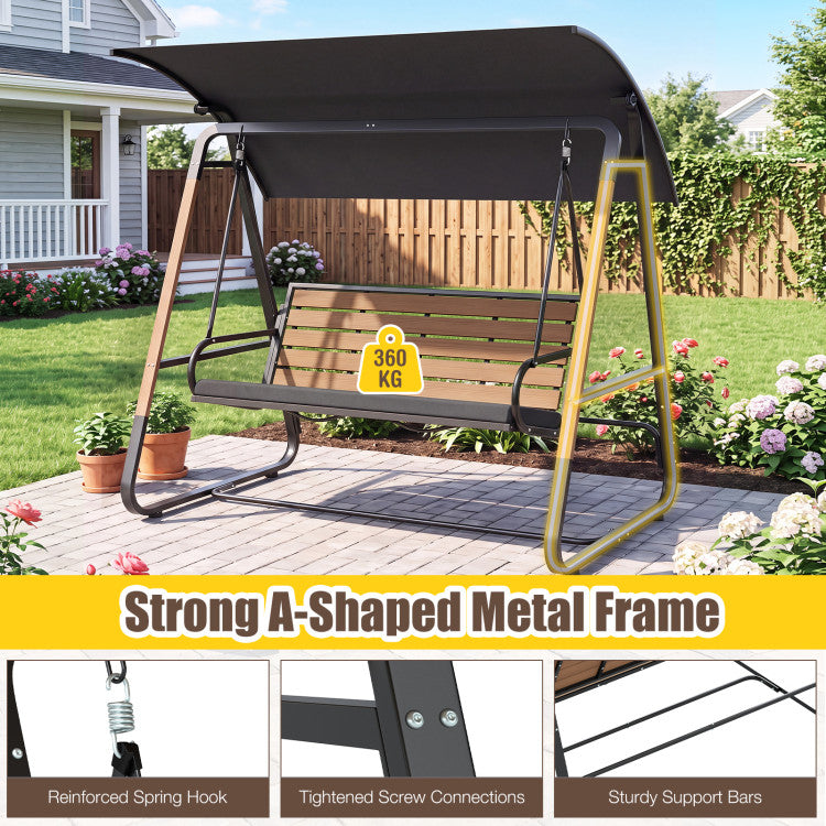 3-Person Porch Swing, Outdoor Swing with Adjustable Canopy
